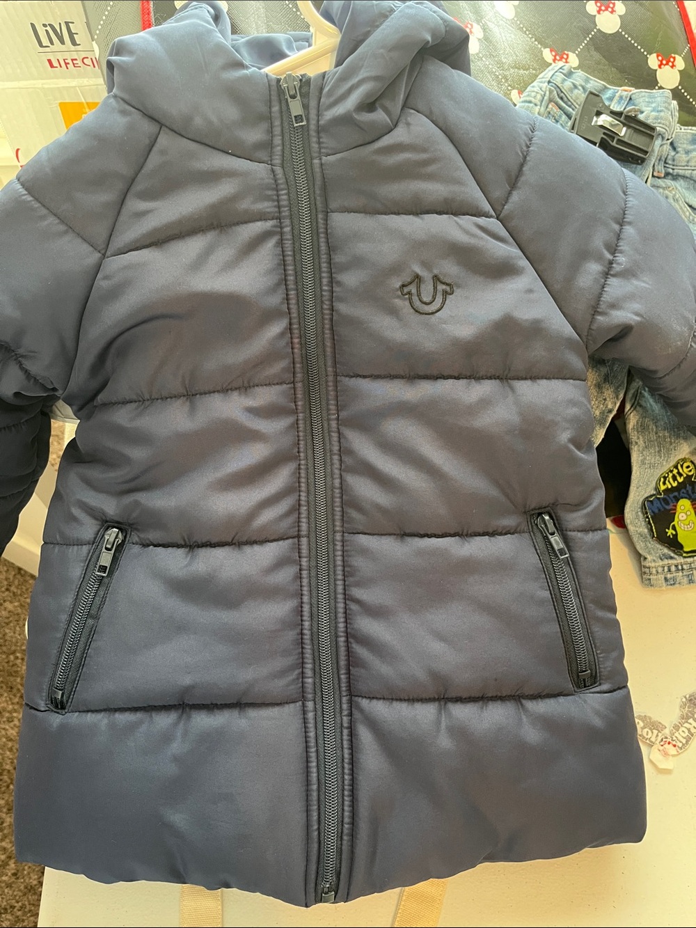 True Religion Kids Navy Hooded Puffer Coat